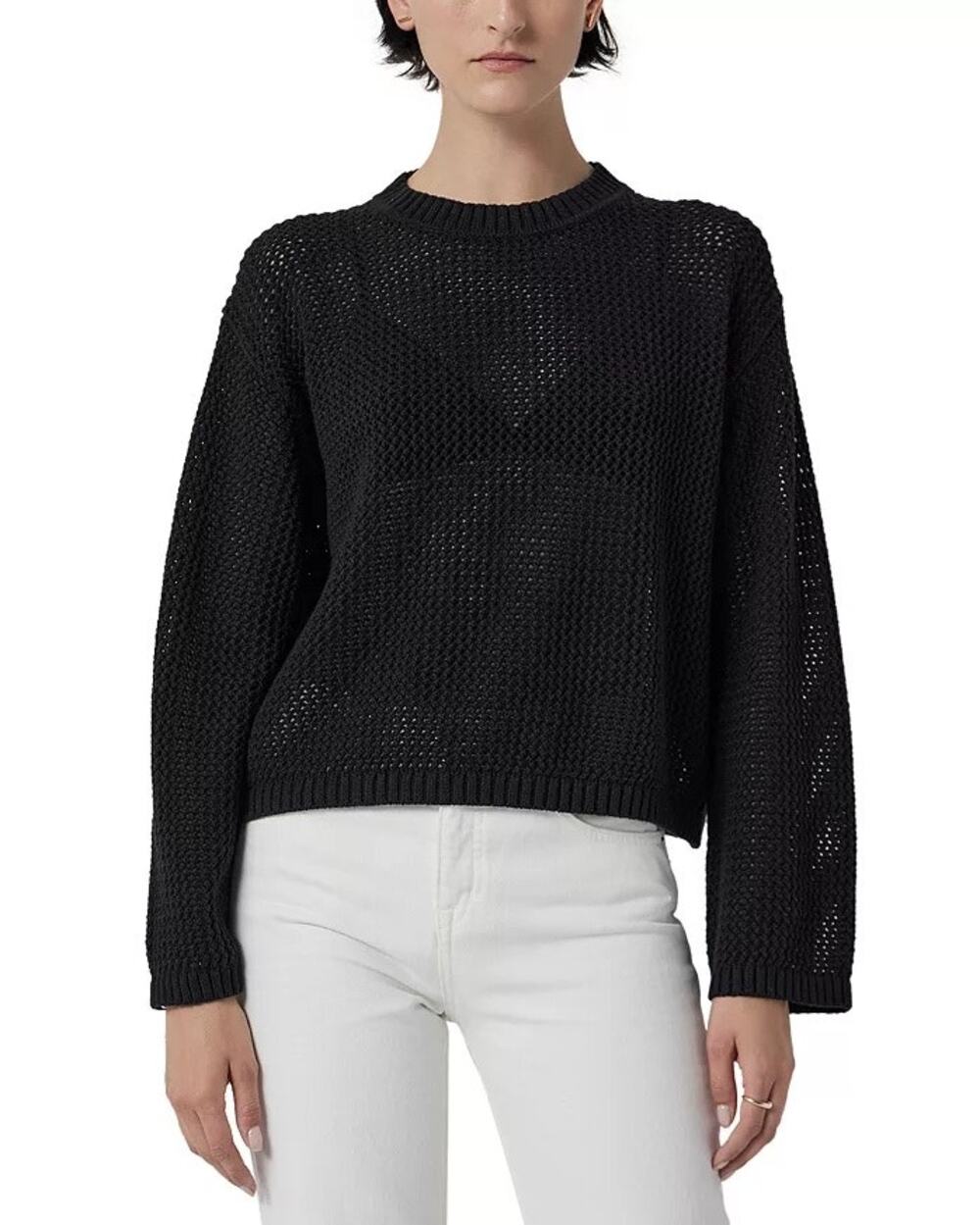 Velvet by Graham & Spencer Women Black Open Knit Cotton Kanan Sweater Size S